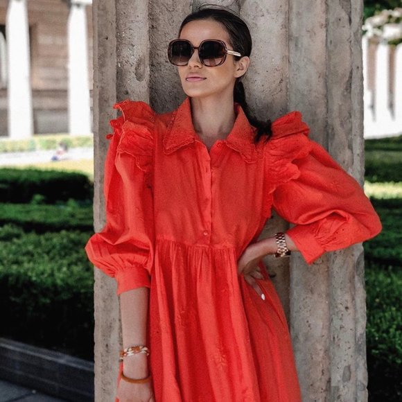 ZARA OPENWORK EMBROIDERED DRESS ORANGE - 7521/117 - Picture 2 of 7